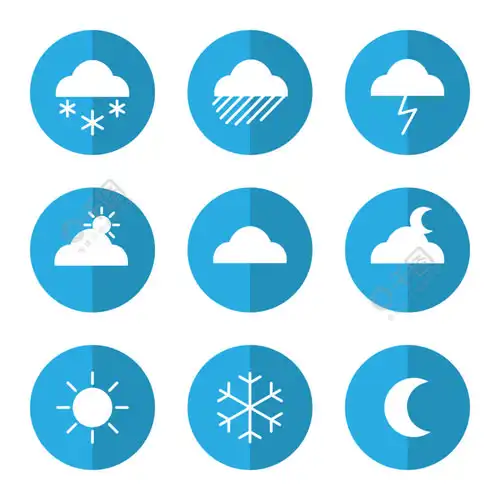 天气图标集与云天气图标设置与云太阳月亮雪雨矢量图