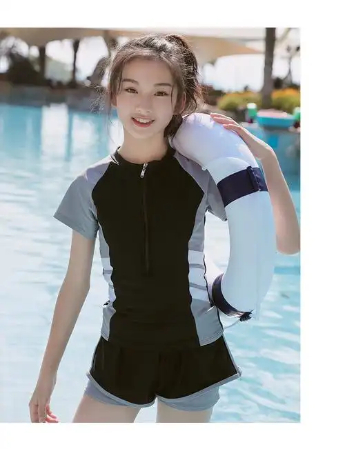 迪卡侬同款儿童泳衣女童洋气夏季女大童分体泳装新款1215岁女孩