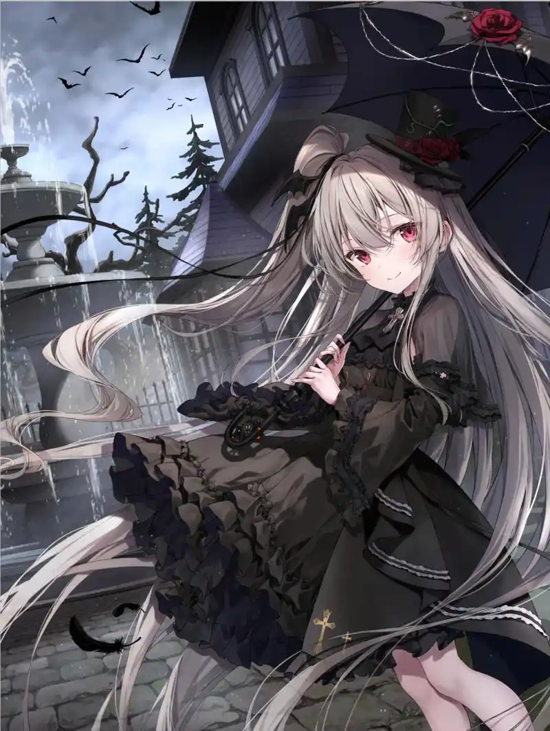 二次元# 庭院散步的银发少女