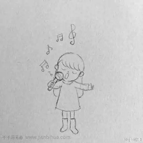 拿话筒唱歌小女孩简笔画步骤