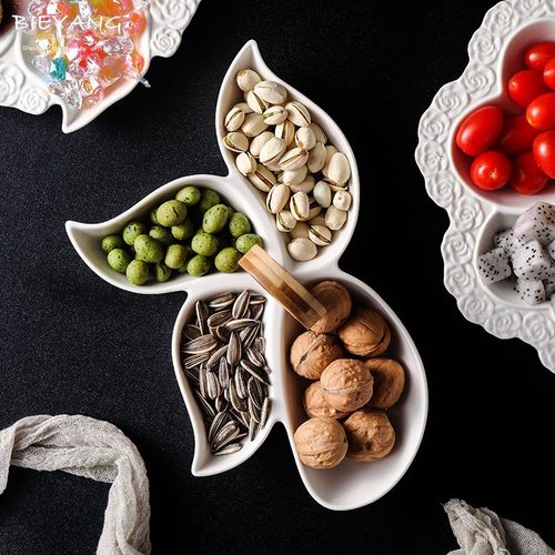 创意陶瓷小吃拼盘酒吧分隔水果盘茶几糖果干果分格摆盘零食多格盘