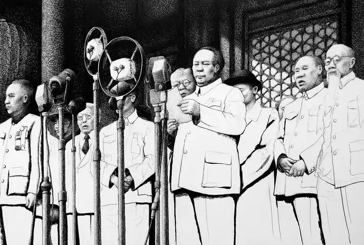 谭伯虎钢笔画作品《开国大典》