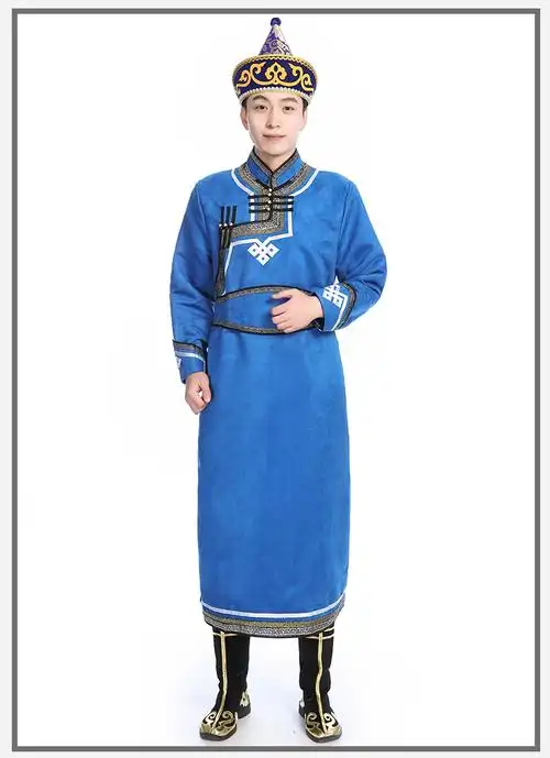 蒙古结婚礼服袍男传统手工鹿皮绒服舞蹈演出务员民族服装