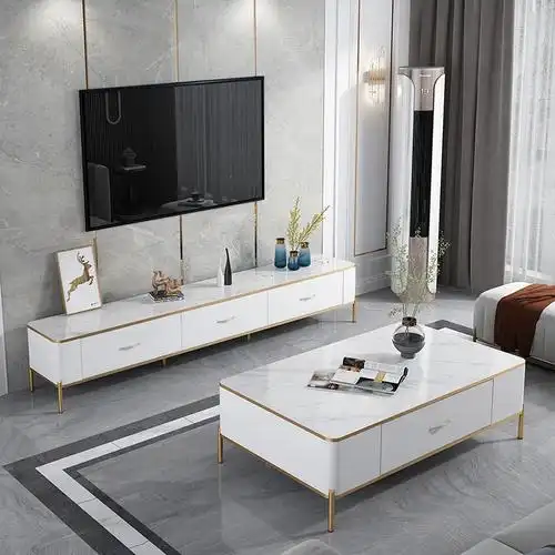 聚宸兴轻奢大理石岩板客厅落地茶几电视机柜组合现代简约家用小户型