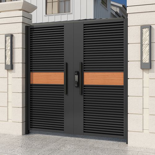现代铁艺大门别墅庭院门不锈钢百叶户外大门简约入户院子单双开门