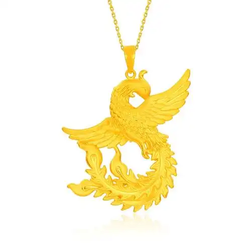 金店专柜同款砂金镀黄金吊坠3d金色展翅飞翔金凤凰项链鸾飞凤舞女