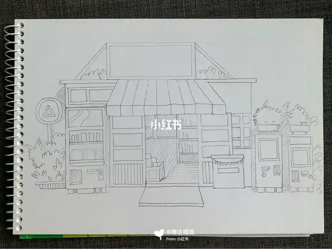 水彩画书店付线稿