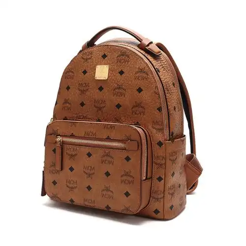 mcm 奢侈品 时尚经典中性棕色pvc双肩背包书包旅行包礼物送女友 mmk