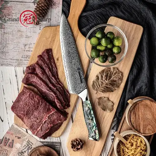 西餐厨师刀牛排刀主厨刀西式切肉刀牛刀大马士革钢刀厨师正品刀具