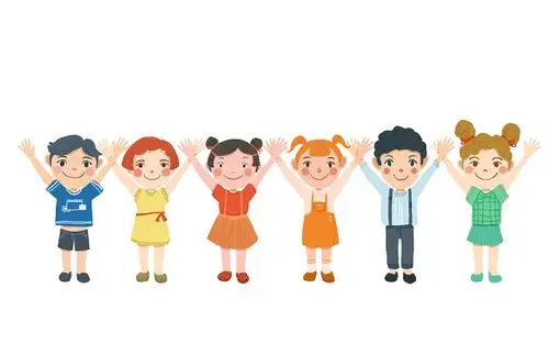 卡通手绘可爱小朋友手拉手举手补习班郊游儿童节人物素材