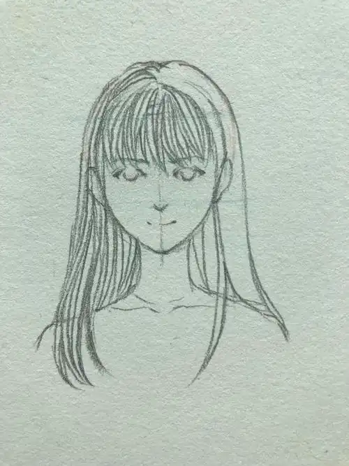 零基础人物手绘正面长直发铅笔稿