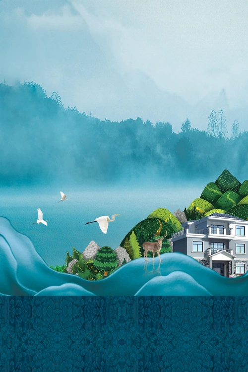 唯美湖景商务房地产psd素材