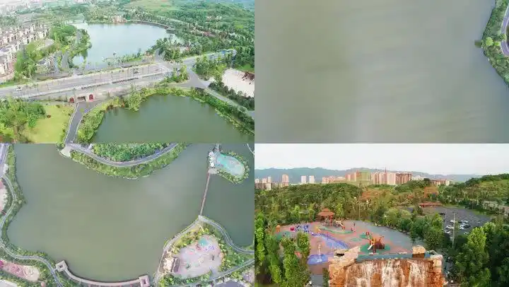 重庆市璧山区枫香湖儿童公园航拍4k
