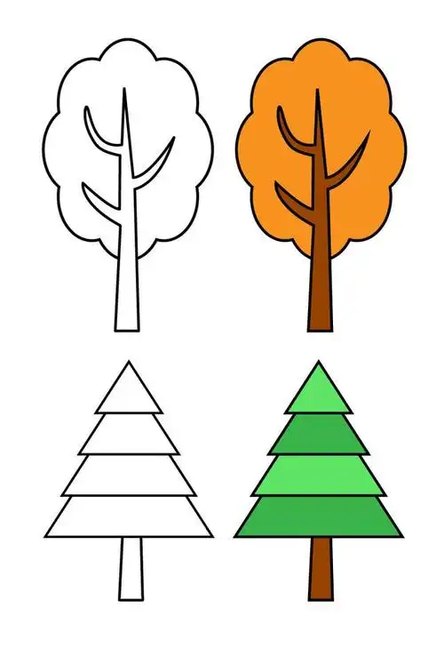 简笔画大树素材|10种不同的大树,喜欢就一起画吧!