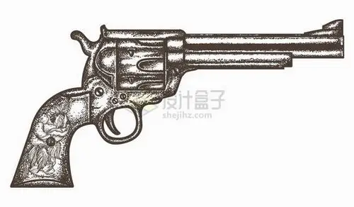一把左轮手枪手绘素描插画png图片免抠矢量素材 - 设计盒子