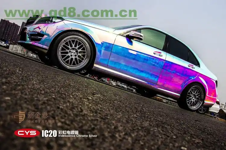 新乡改色膜,奔驰c200l装贴车衣裳彩虹电镀银车身改色贴膜
