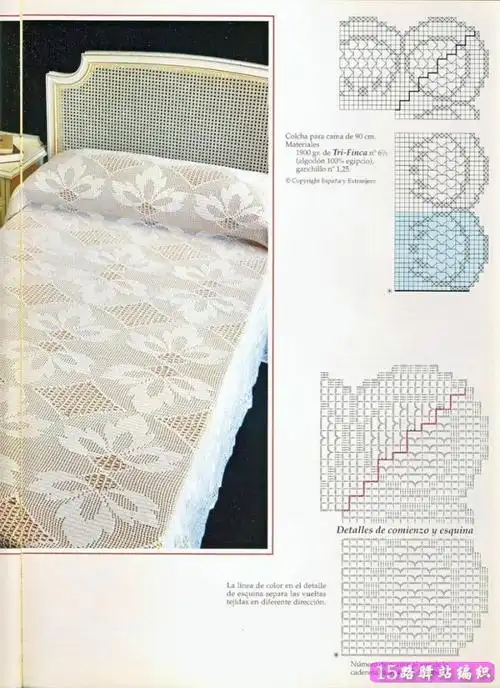 一批精美的网格钩针床罩图案图解|钩针花样图解