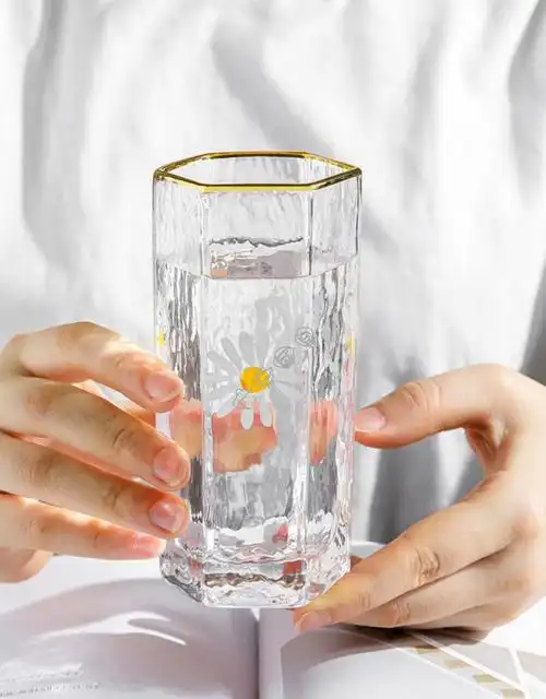 锤纹玻璃杯 家用杯子女可爱夏天杯架套装喝水少女高颜值小众设计 9.