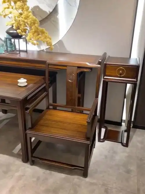 新中式中堂六件套乌金木黑檀胡桃木实木家具