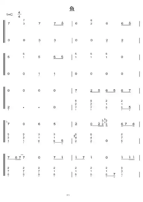 陈绮贞 鱼 初学者c调简易版 钢琴双手简谱 钢琴简谱 钢琴谱