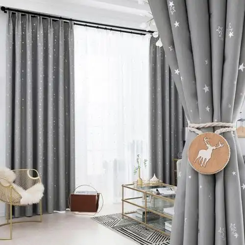 不开裂加厚单面光烫银星星窗帘全遮光窗帘布料出租房窗帘成品