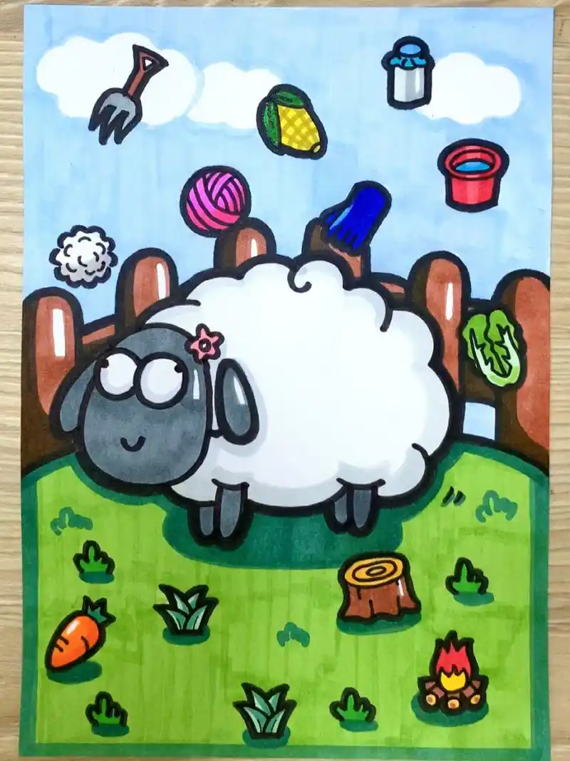 【羊了个羊】马克笔手绘儿童画简笔画绘画过程