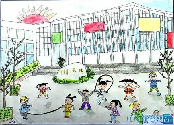画图片大全校园绘画作品大赛一等奖一年级画美丽的校园详细美丽的学校