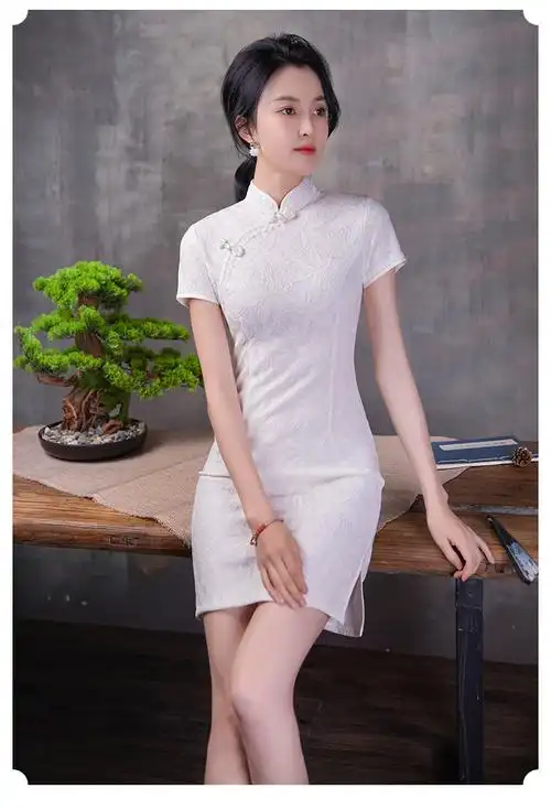 mlcriyg白色旗袍2022年新款夏季女装改良年轻款少女法式性感蕾丝小