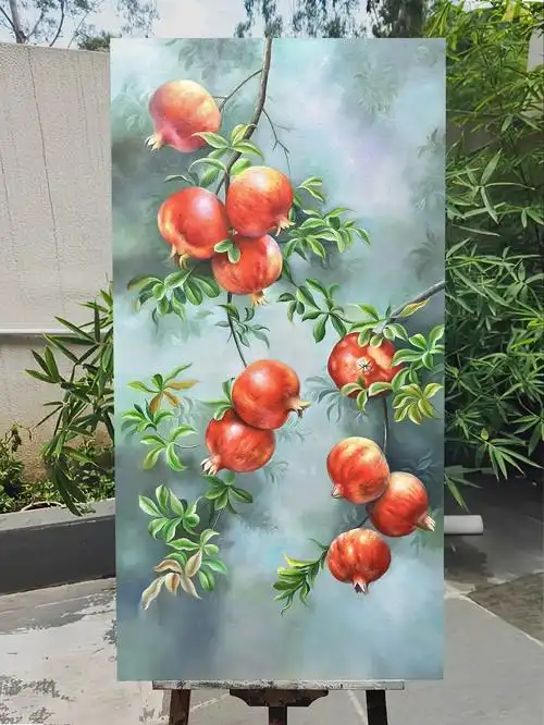 油画|手绘石榴《多子多福》