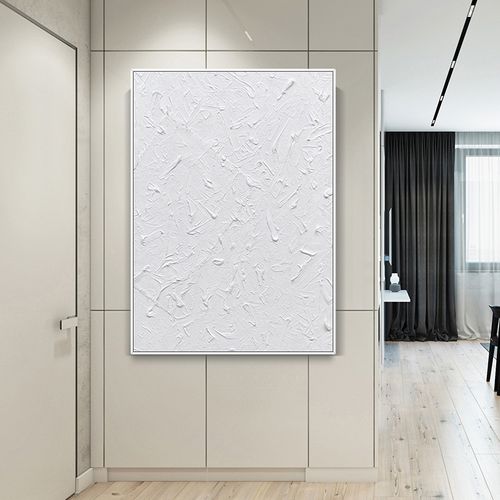 手绘油画玄关过道挂画现代简约纯白肌理装饰画白色油画
