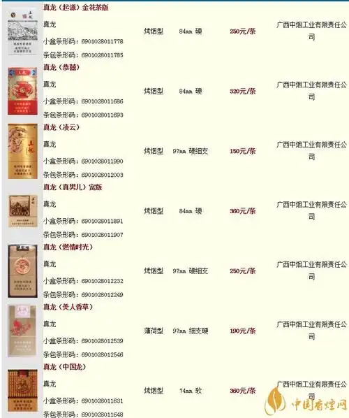 2020最新真龙香烟价格表图