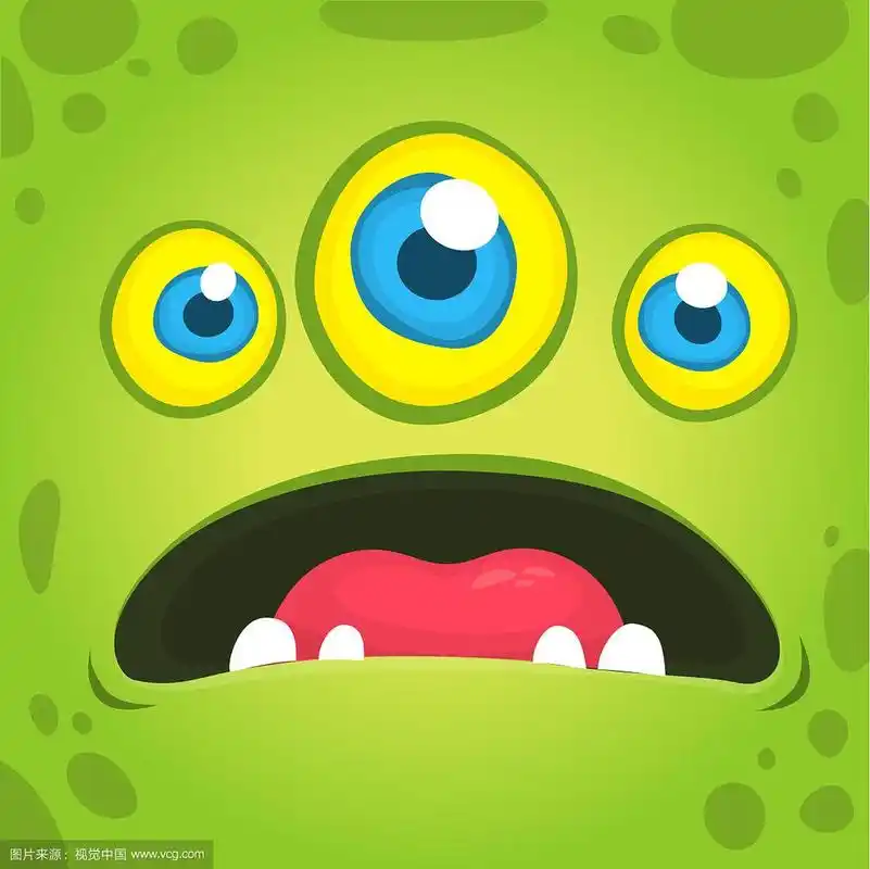 可爱的卡通绿色外星人有三只眼睛