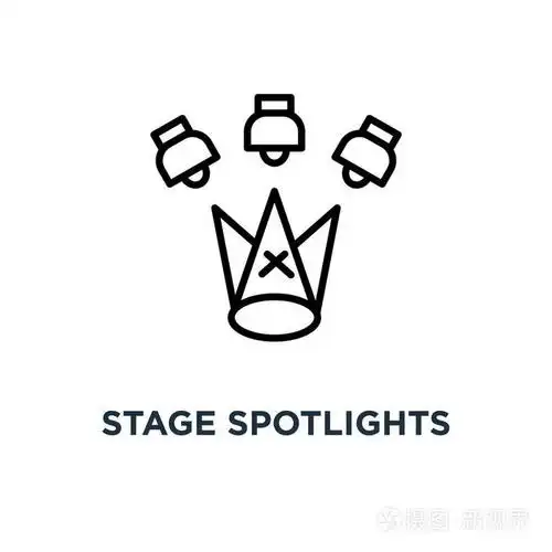 舞台聚光灯图标.线性简单元素例证.场景灯概念大纲符号设计, 矢量徽标