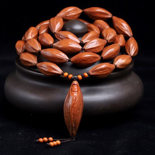 来阁橄榄核手串橄榄胡雕刻素核原核观音男女脖挂长串项链小籽文玩配饰