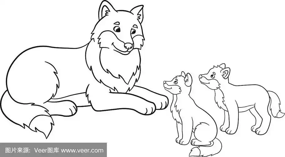 着色页面.狼妈妈和她的孩子们.