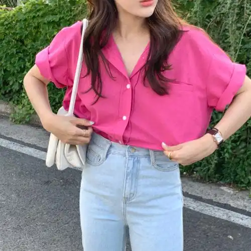 玫粉色上衣女夏