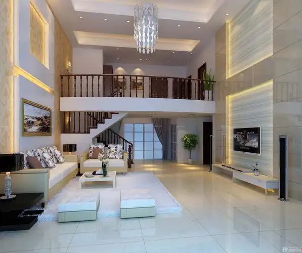 现代90平米复式房中空客厅装修效果图_装修123效果图