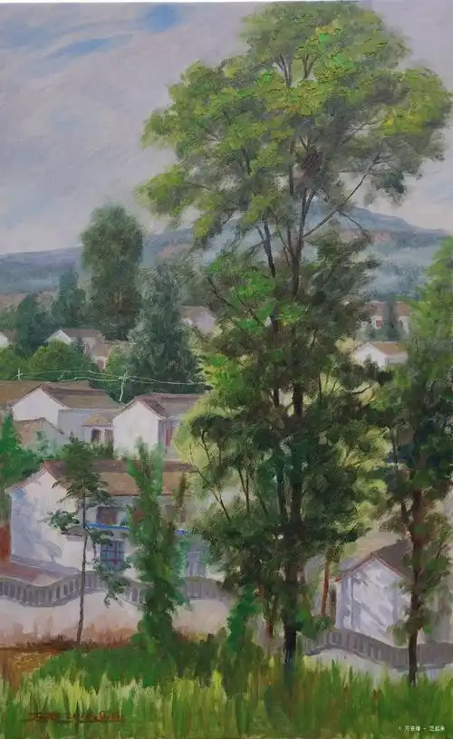 《山村新貌》麦积贾河何家村写生,万进绪, 2018年布面油画 | 衍艺圈