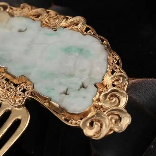 zhangs textiles/绣花张 925银镀金花丝老翡翠插梳发簪头饰发饰