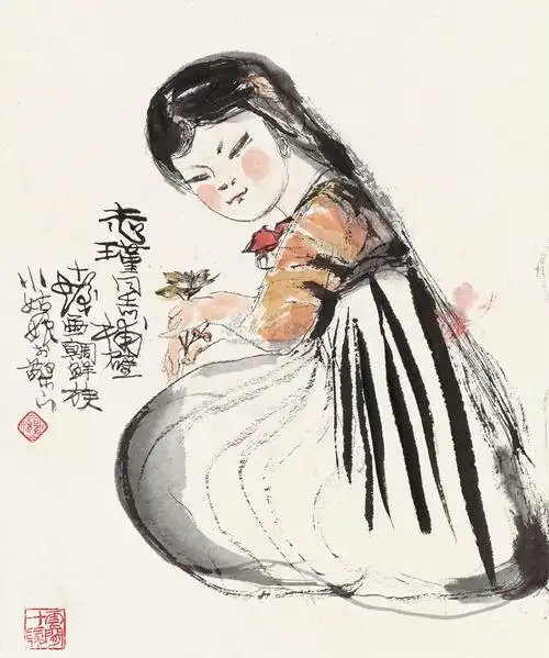 0200朝鲜族小姑娘立轴设色纸本