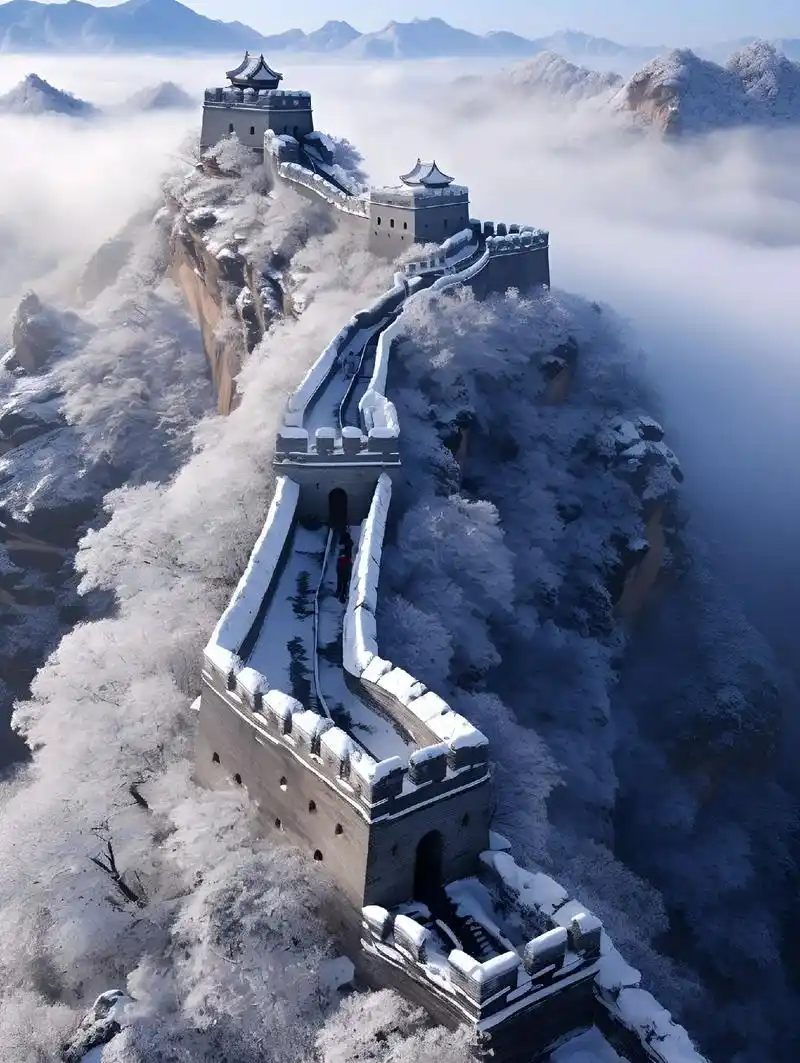 大雪后银装素裹下的长城