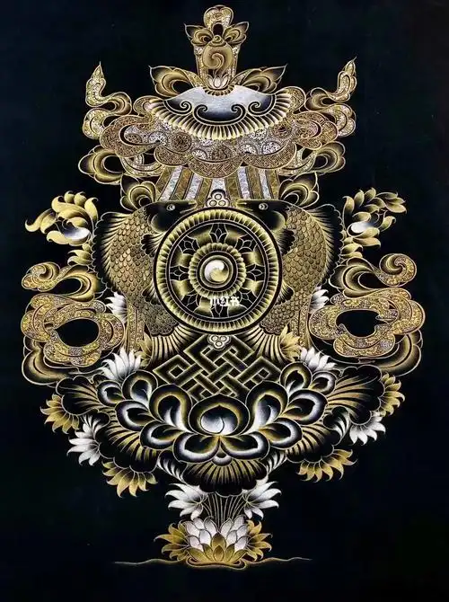 经典黑金唐卡【吉祥八宝】