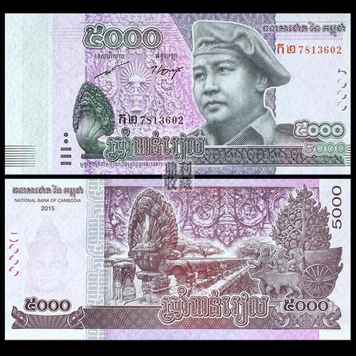全新保真柬埔寨5000瑞尔2015年亚洲各国外币纸币钱币纸钞真币收藏