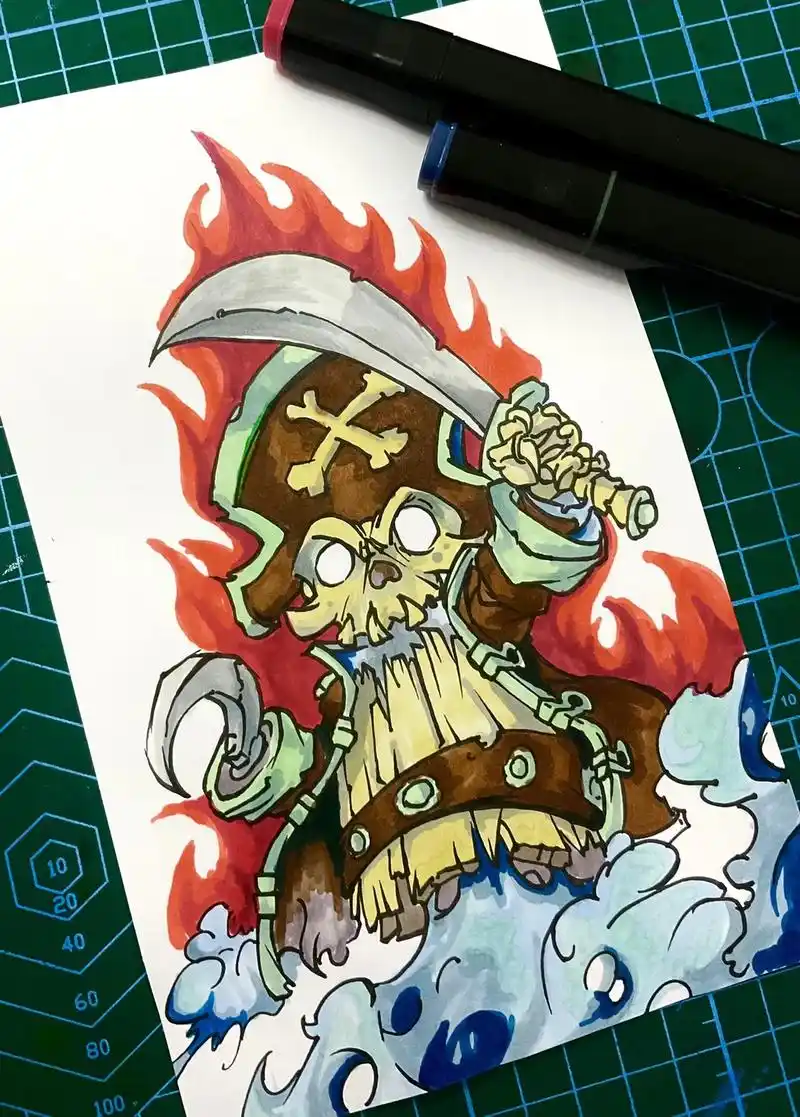 骷髅船长动漫卡通教程绘画马克笔儿童画.