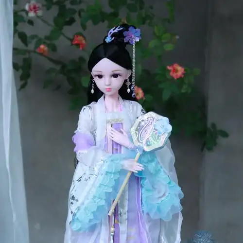 娃娃汉服古衣服换装洋玩具套装人偶比芭比仙女配件天蓝色60厘米娃娃