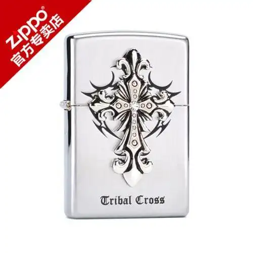 zippo打火机正版美国原装zippo古银圣天使贴章十字架正品旗舰店