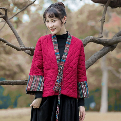 2019秋冬季夹棉原创民族风女装棉麻短款棉袄宽松棉服复古棉衣外套