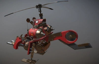 次时代 pbr 蒸汽 朋克 直升机 飞行_xaa1108作品_飞机/航空器其他航天