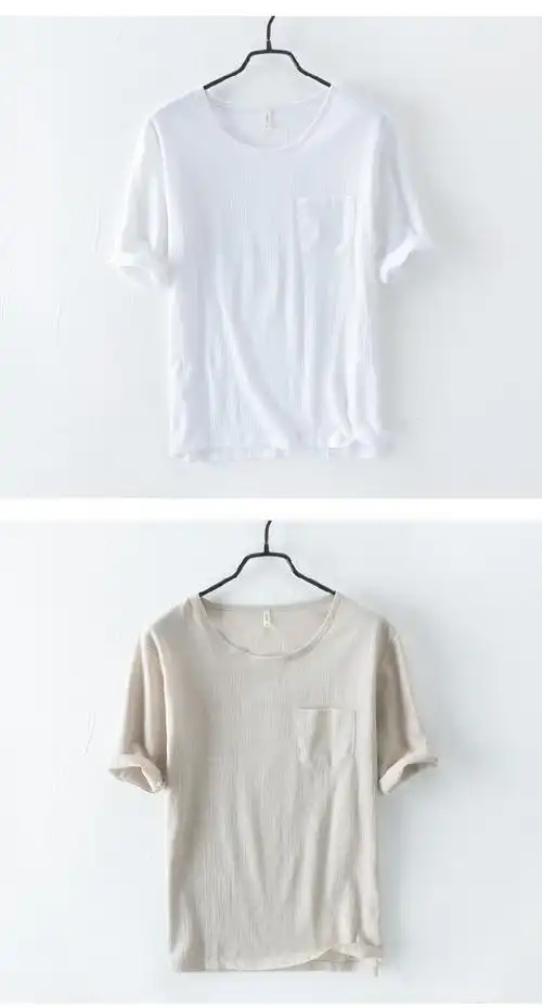 纯色圆领棉麻短袖t恤男日系清新男士休闲文艺体恤宽松半袖亚麻汗衫