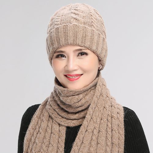 帽子兔毛毛线帽女冬天中老年人围巾老人子女奶奶帽子